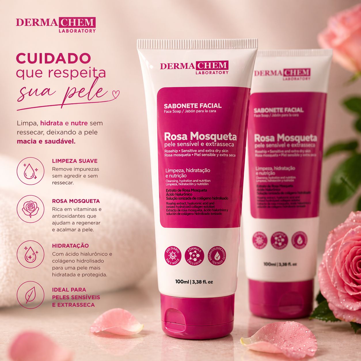 SABONETE FACIAL ROSA 100ML