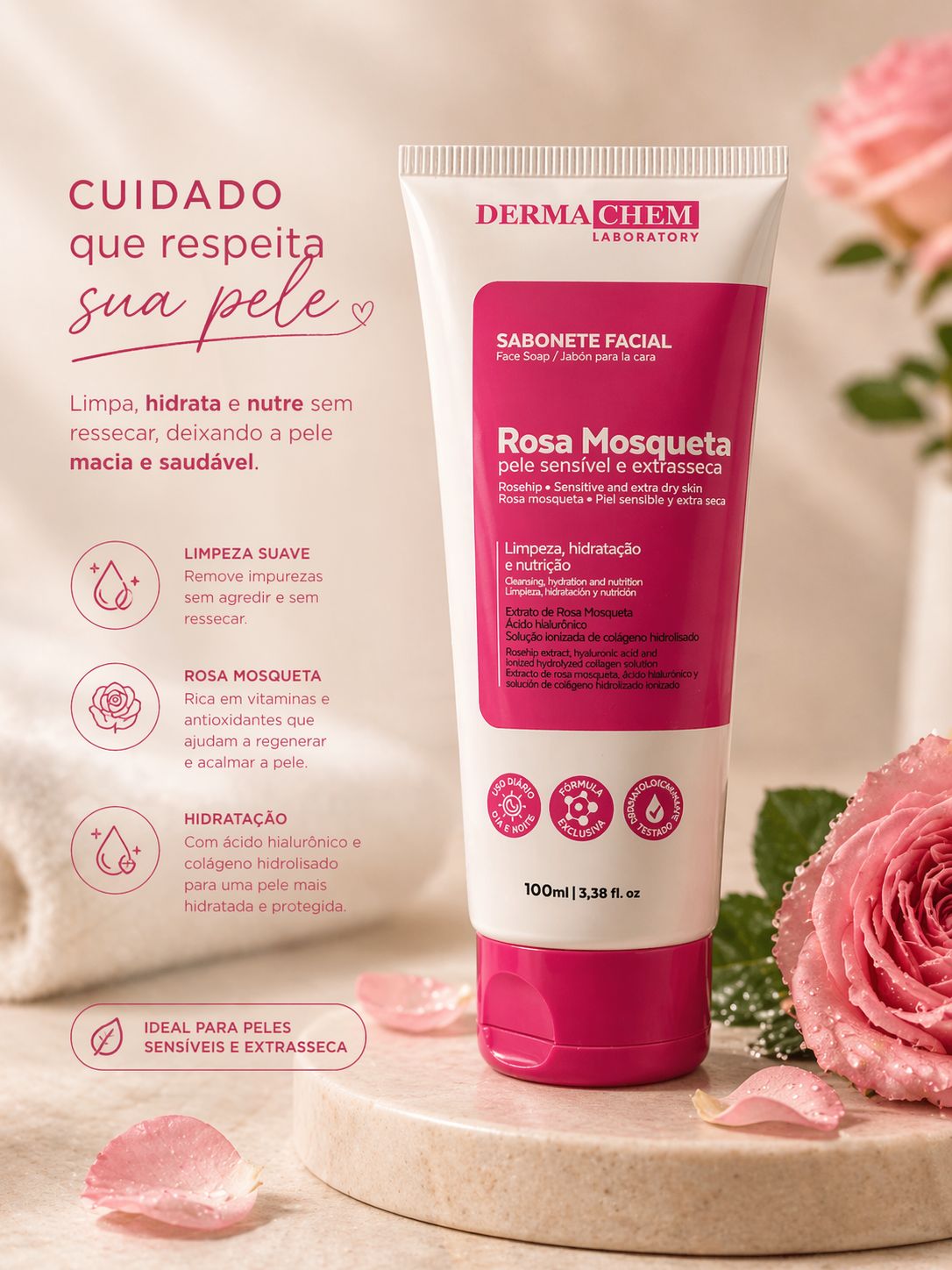 SABONETE FACIAL ROSA 100ML